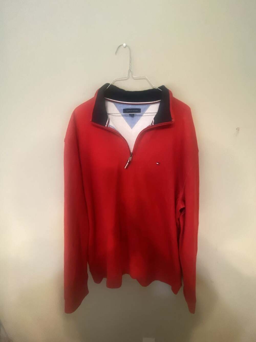 Tommy Hilfiger Men's Red Quarter Zip Mock Neck Pullover Sweatshirt